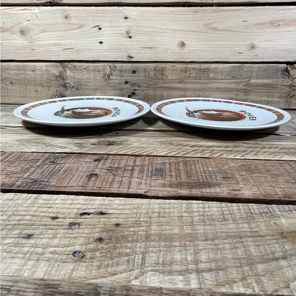 Lot of 2 Pottery Barn Rover Fireside Club Plate Dog White Multicolor Stripe Dish - Picture 13 of 13